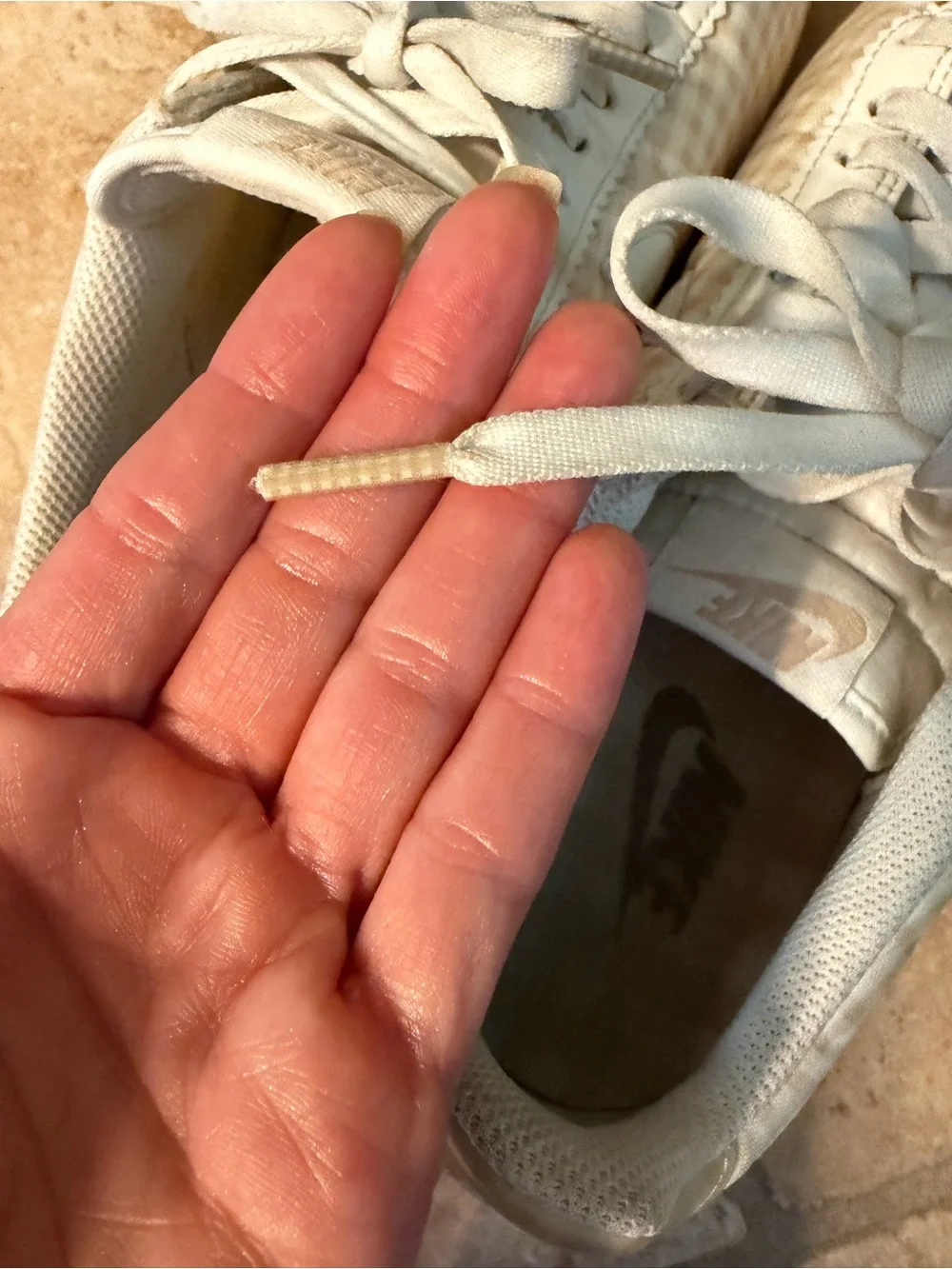 Nike Women’s Gingham Cortez Sneakers in Cream and White